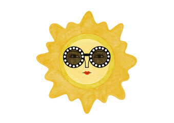Sun face art watercolor illustration