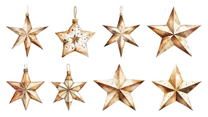 Obraz premium PNG Vintage golden star ornaments, element set on transparent background