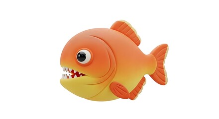 A cartoonish, orange piranha with sharp teeth is isolated against a white background, ready to attack.
