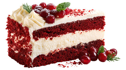 Piece of cream chocolate cake on white plate