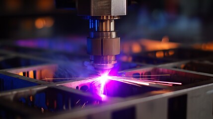 Laser cutting machine working on metal sheet