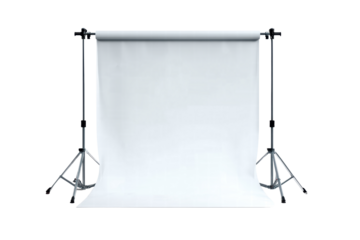 A white backdrop with a stand holding a white sheet. The backdrop is empty and ready for use