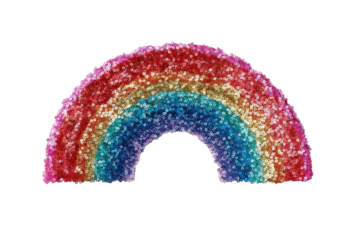 A vibrant, glittery rainbow shape