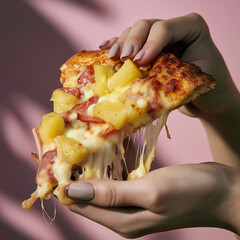 A close up of glossy manicured hands holding a messy
