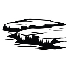 Illustration of the Antarctic landscape with floating icebergs in black and white