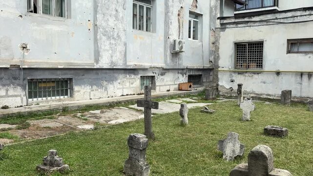 Courtyard tombs in the communist prison of Sibiu, Romania