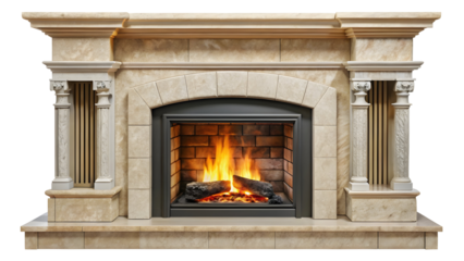 fireplace with burning logs