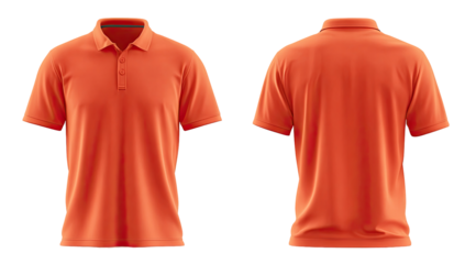 Front and back view of a vibrant orange polo shirt