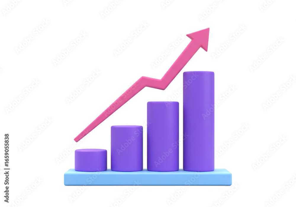 Aufkleber 3d bar graph showing a positive trend with an upward arrow representing business growth and financia