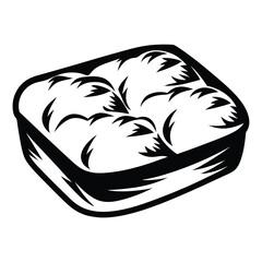 Stylized Black and White Drawing of Food Item in Square Container
