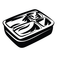 Stylized Bento Box Illustration, Black and White Graphic, Four Compartments
