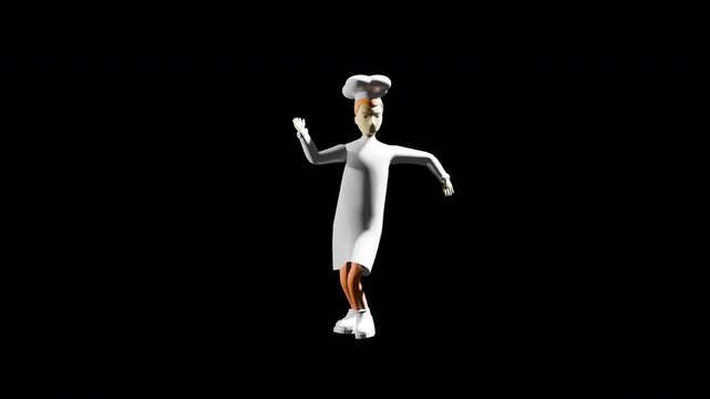 3d render chef dancing swing dance. prores 4444