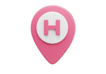 Fototapeta premium Pink hospital location pin icon with letter h, isolated on transparent background