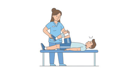 Flat Illustration Patient Undergoing Knee Treatment by a Female Physiotherapist