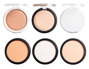Set of Face Cosmetic Powders in Compact Cases, Front View, Isolated on Transparent Background PNG