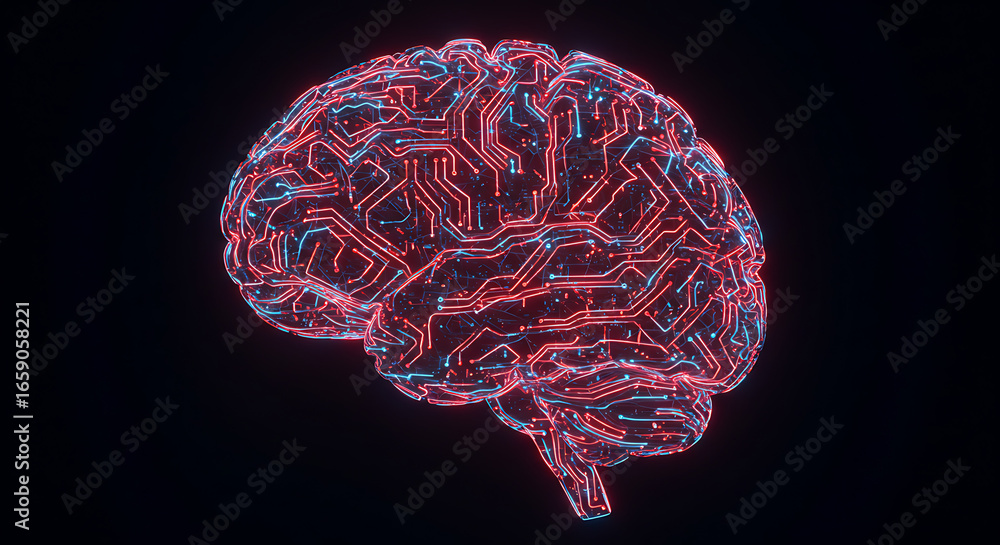 Aufkleber brain circuits and neural networks on black background: an artistic representation of the human brai