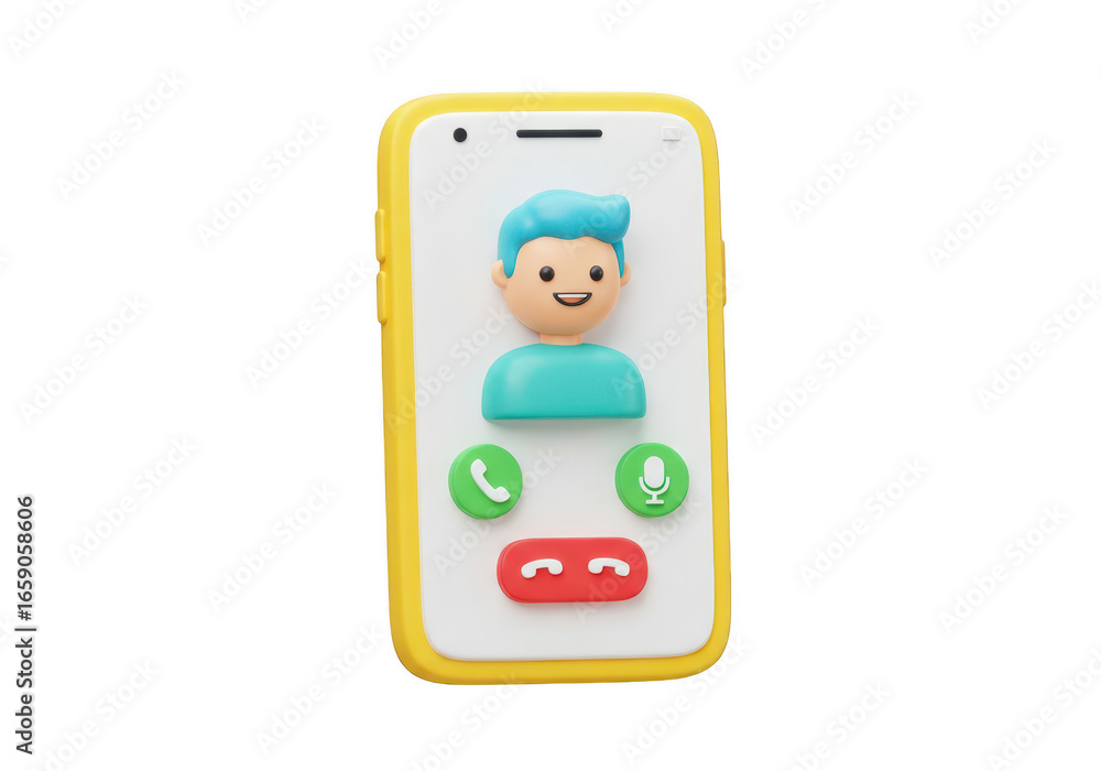 Aufkleber 3d illustration of a smartphone displaying a contact call interface with a user avatar and call butt