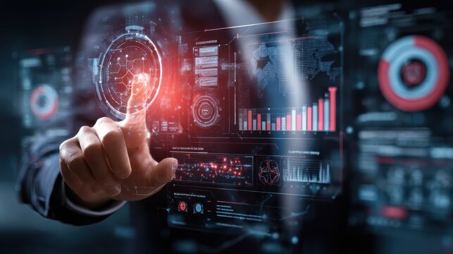 Ai Businessman working with modern interface Business analytics Big data technology and data science. Data flow concept.Business computing digital composite.