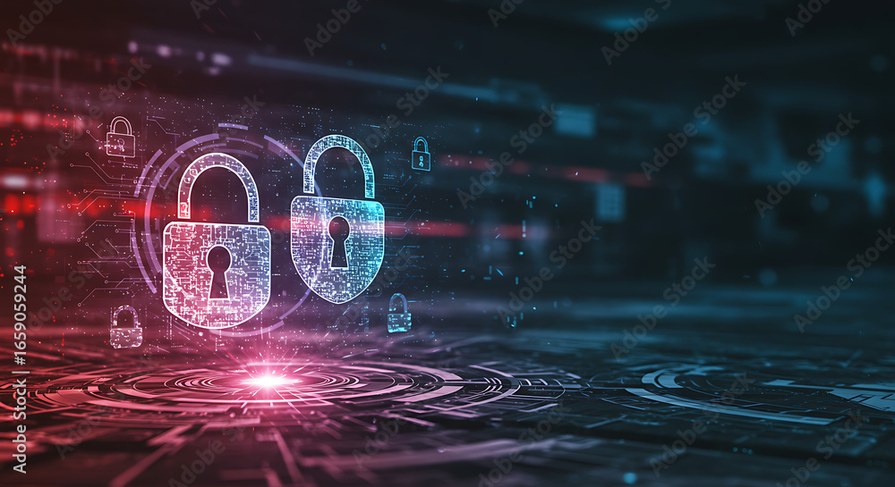 Poster digital security illustration: showcasing digital security with a modern, tech-inspired artistic cre