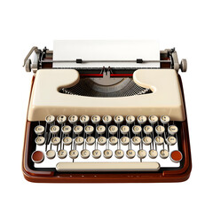 A classic vintage manual typewriter with a blank paper sheet, isolated on a white background. Retro equipment for writing and journalism.