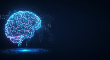 Cybernetic Brain: A luminous, futuristic representation of a human brain, radiating a network of data and connections, set against a dark, cosmic backdrop. 