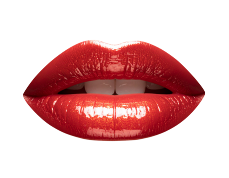 Cosmetic Lip Gloss Mockup, Red Shade on Lips, Transparent Background PNG - Powered by Adobe