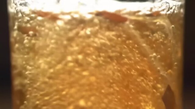 Boiling liquid, golden hue