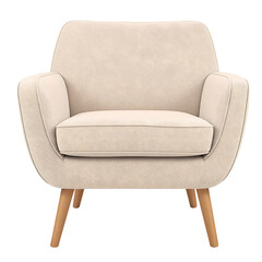 Cozy Cream Accent Chair with Wooden Legs - Modern Upholstered Armchair for Living Room