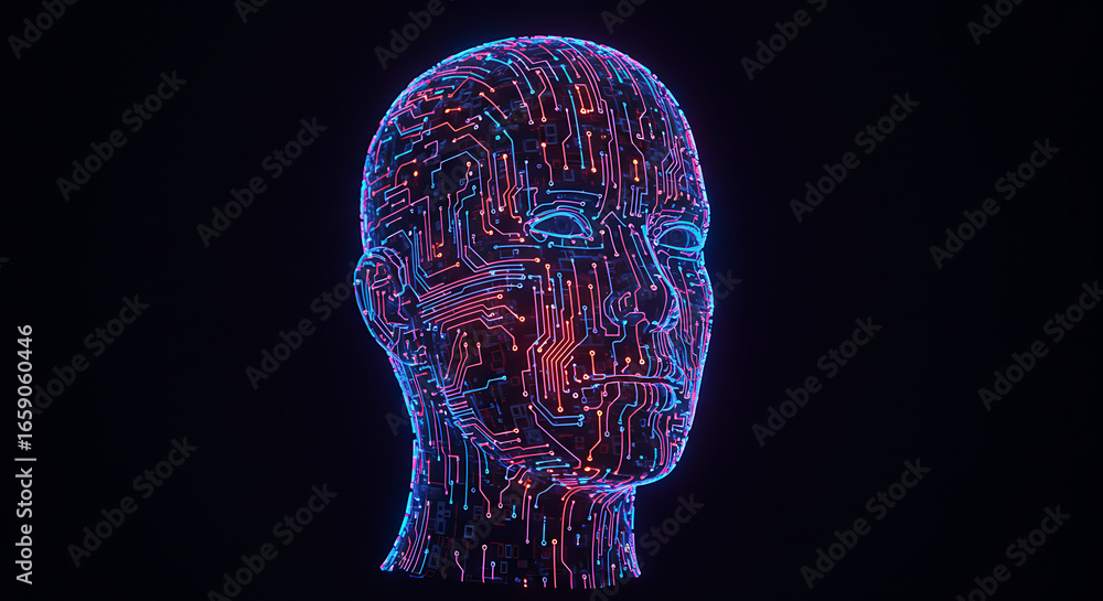 Poster digital artificial intelligence head illustration: an intricate digital head illustration illuminate