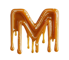 Caramel-dripping letter "M" graphic