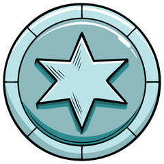 Obraz premium Cartoon illustration of a six-pointed star inside a round light blue coin.