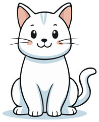 Cute cartoon illustration of a happy white cat sitting. Adorable kitten character with a friendly smile.