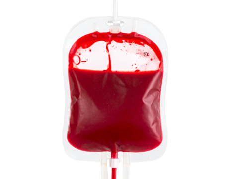 Medical Blood Collection Bag with Tube, O Negative Type, Isolated PNG
