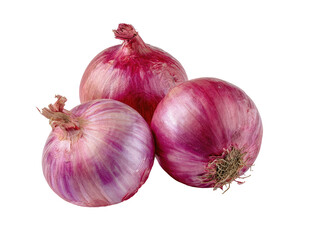 Three vibrant red and purple onions clustered together