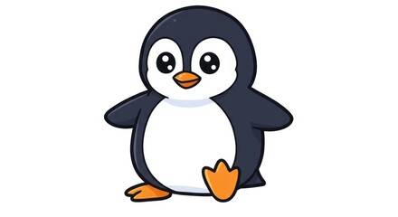 Fototapeta premium Adorable Cartoon Penguin with Big Sparkling Eyes and a Cheerful Smile, Isolated Vector Art