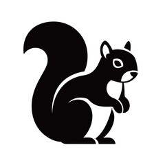 black and white silhouette of a squirrel on a white background