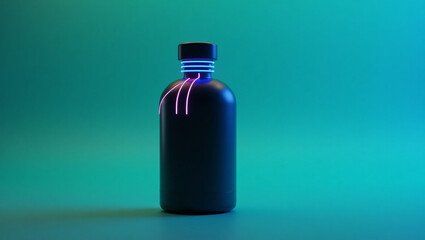 A sleek black matte bottle with vibrant neon accents