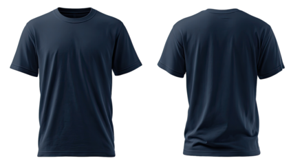 Front and back view of a navy blue t-shirt