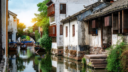 Traditional Water Town with Historic Architecture and Scenic Canals
