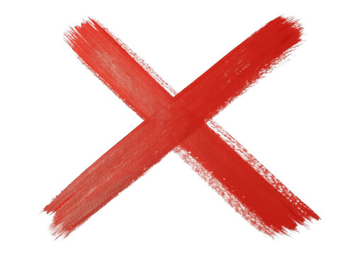Hand painted red letter x mark isolated on transparent background
