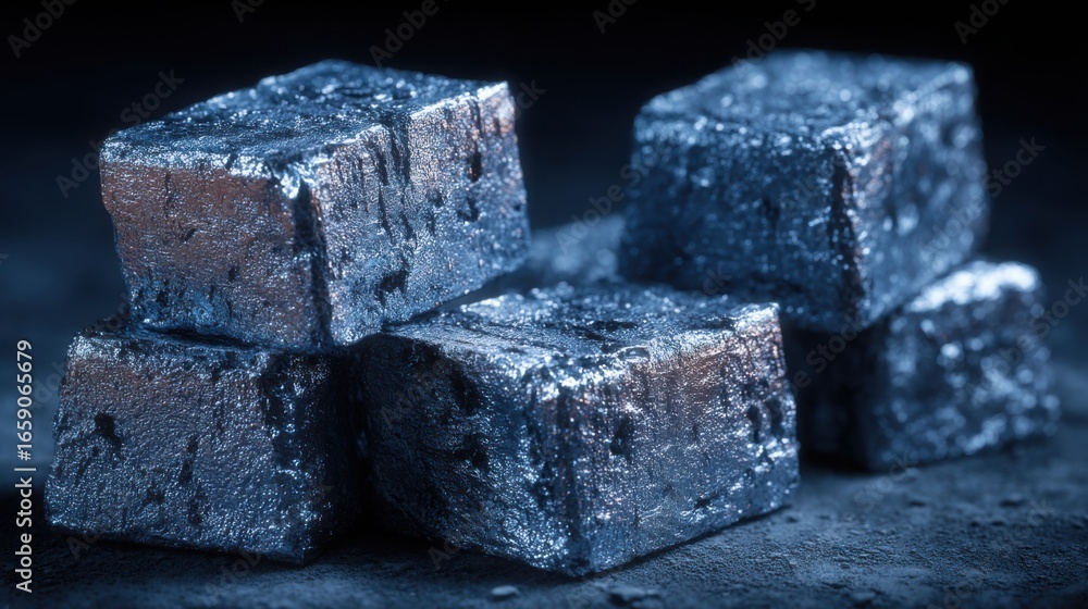 Poster pile of silver cubes symbolizing digital innovation and technology in blockchain concepts and financ