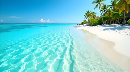 Dreamy tropical beach escape with turquoise water and swaying palms for ultimate relaxation and vacation vibes