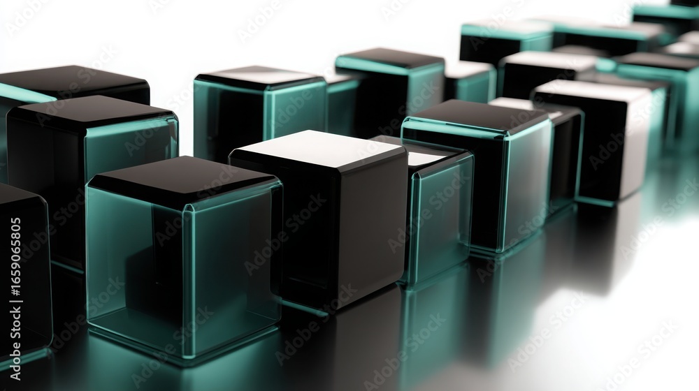Poster a group of diverse cubes forming a unique configuration symbolizing the potential routes of blockcha