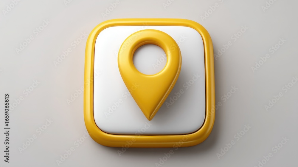 Poster a bright yellow pin set against a crisp white background symbolizing navigation and location in digi