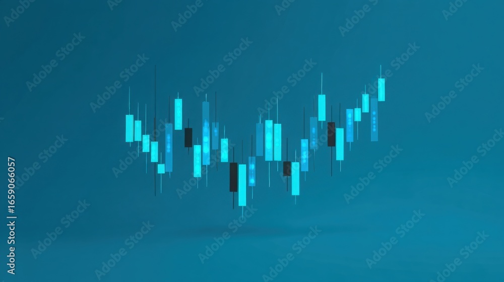 Poster blue background featuring line chart representing price actions and trends in financial markets for 