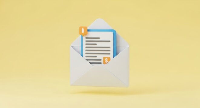 Stylized depiction of financial correspondence and document delivery with notification - Powered by Adobe