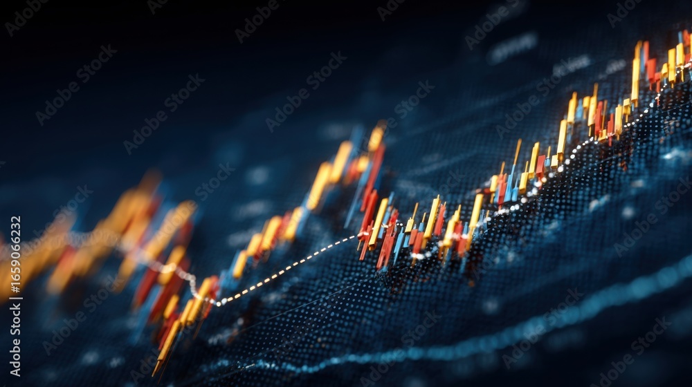 Poster bar graph chart displaying data trends in blockchain synced trading environment for financial analys
