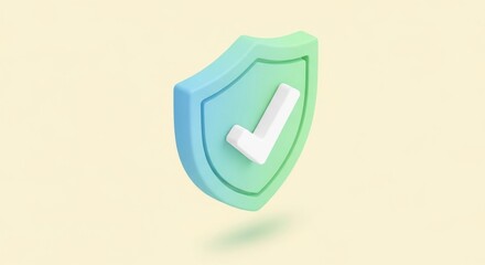 Pastel shield and tick symbol, signifying security, protection, and validation of system safety
