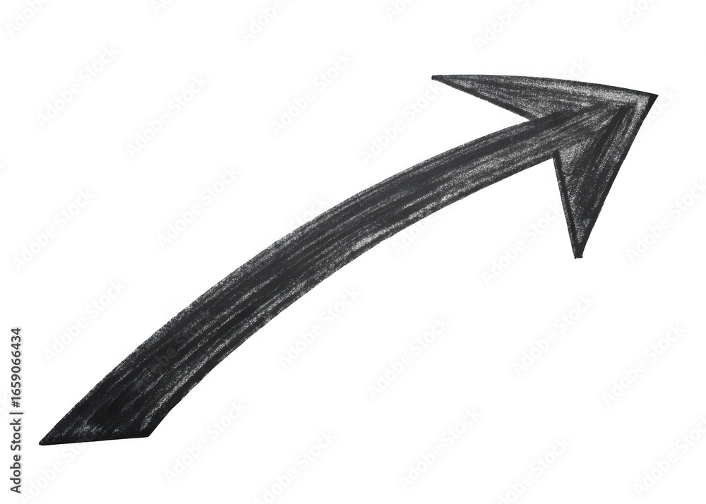 Poster hand drawn chalky arrow pointing up and to the right isolated on transparent background