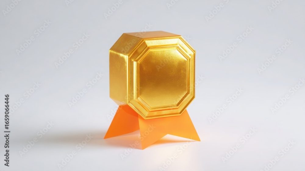 Poster stunning gold object resting on a white surface representing value in a blockchain verified mastery 